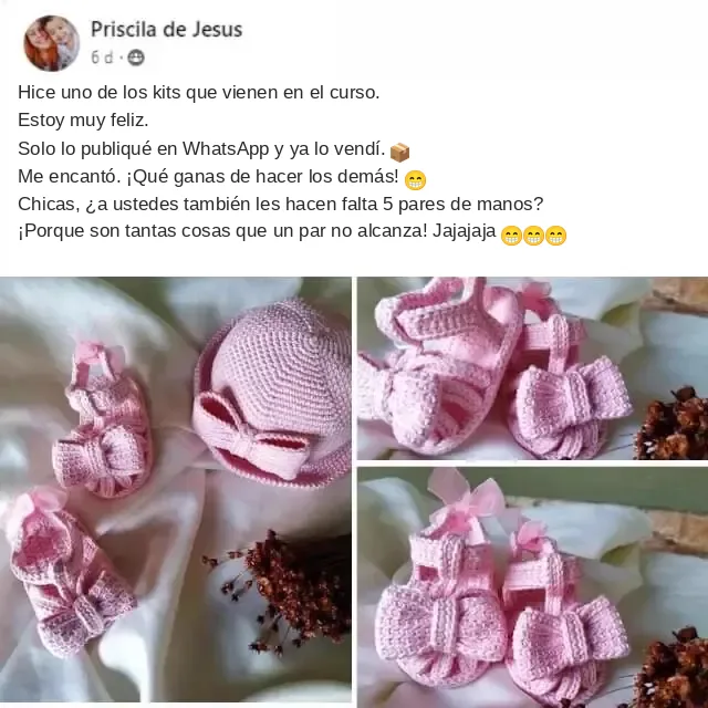 Publicación de una alumna con sandalias rosadas con moño y gorro a juego