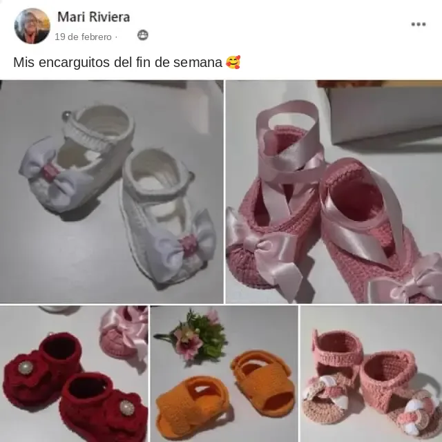 Publicación de una alumna con varios zapatitos y sandalias hechos por encargo