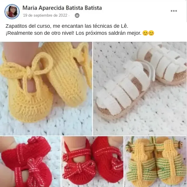 Publicación de una alumna con zapatitos y sandalias en amarillo, blanco y rojo