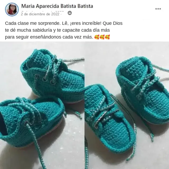Publicación de una alumna con zapatitos turquesa con cordones