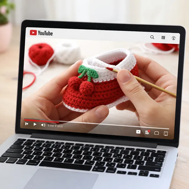 Videoclase de crochet en una laptop